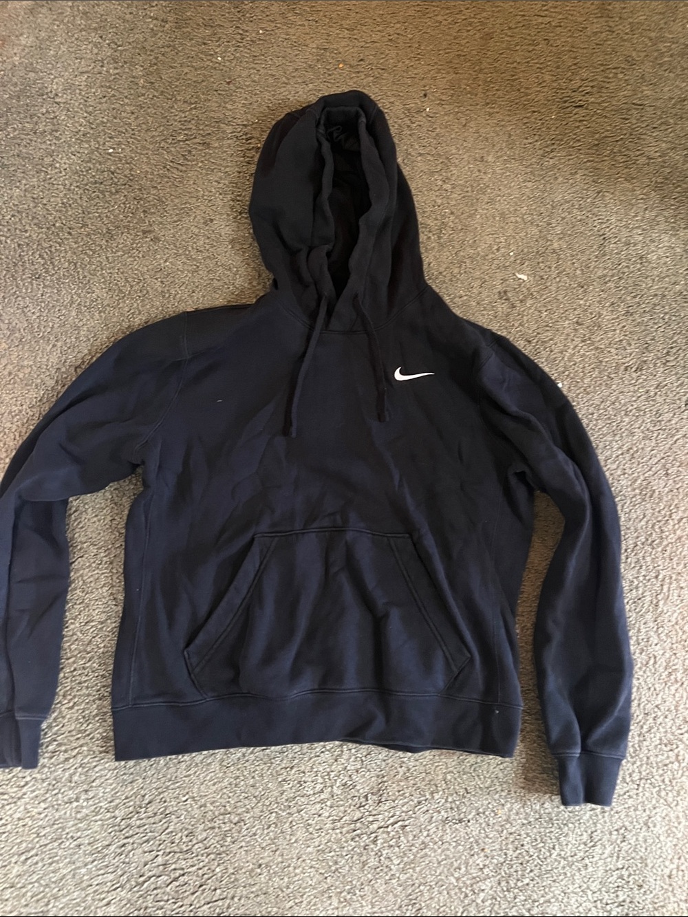 Nike Size Medium Black Hoodie with White Swoosh Logo and pocket